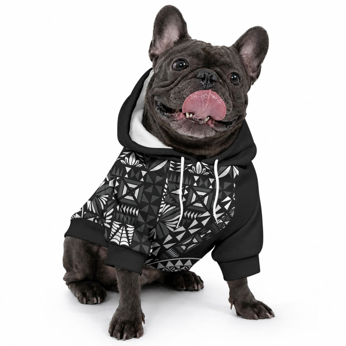 Black Tongan Ngatu Fonulei Pattern Pet Hoodie LT9 - Polynesian Pride