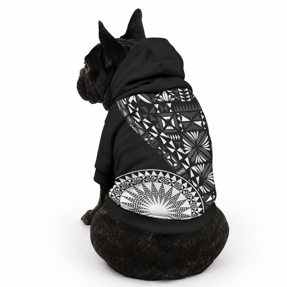 Black Tongan Ngatu Fonulei Pattern Pet Hoodie LT9 - Polynesian Pride