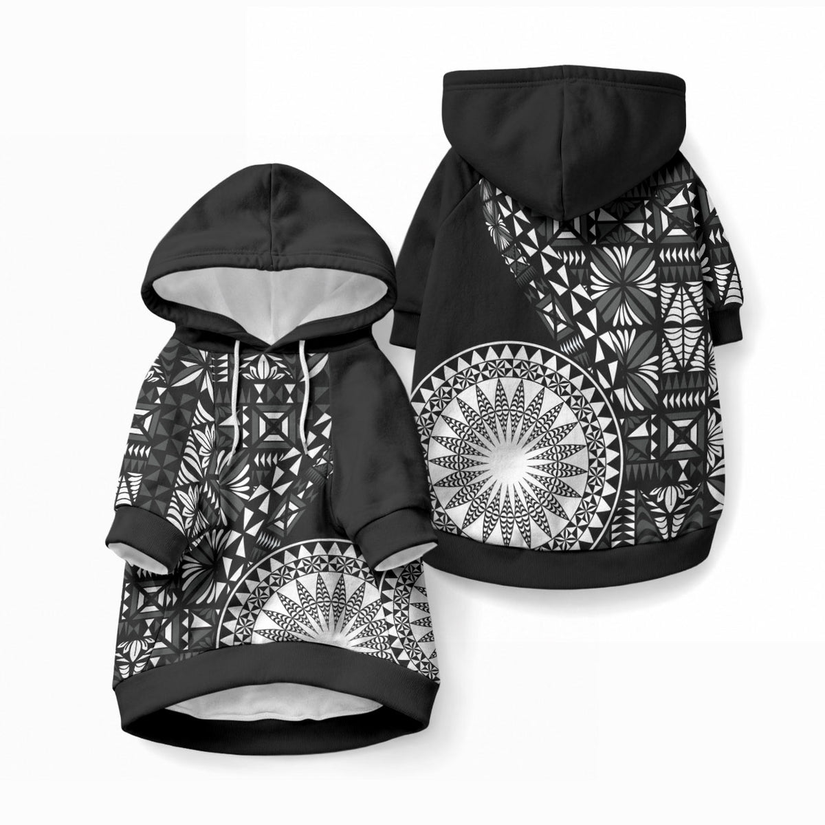 Black Tongan Ngatu Fonulei Pattern Pet Hoodie LT9 Pullover Black - Polynesian Pride