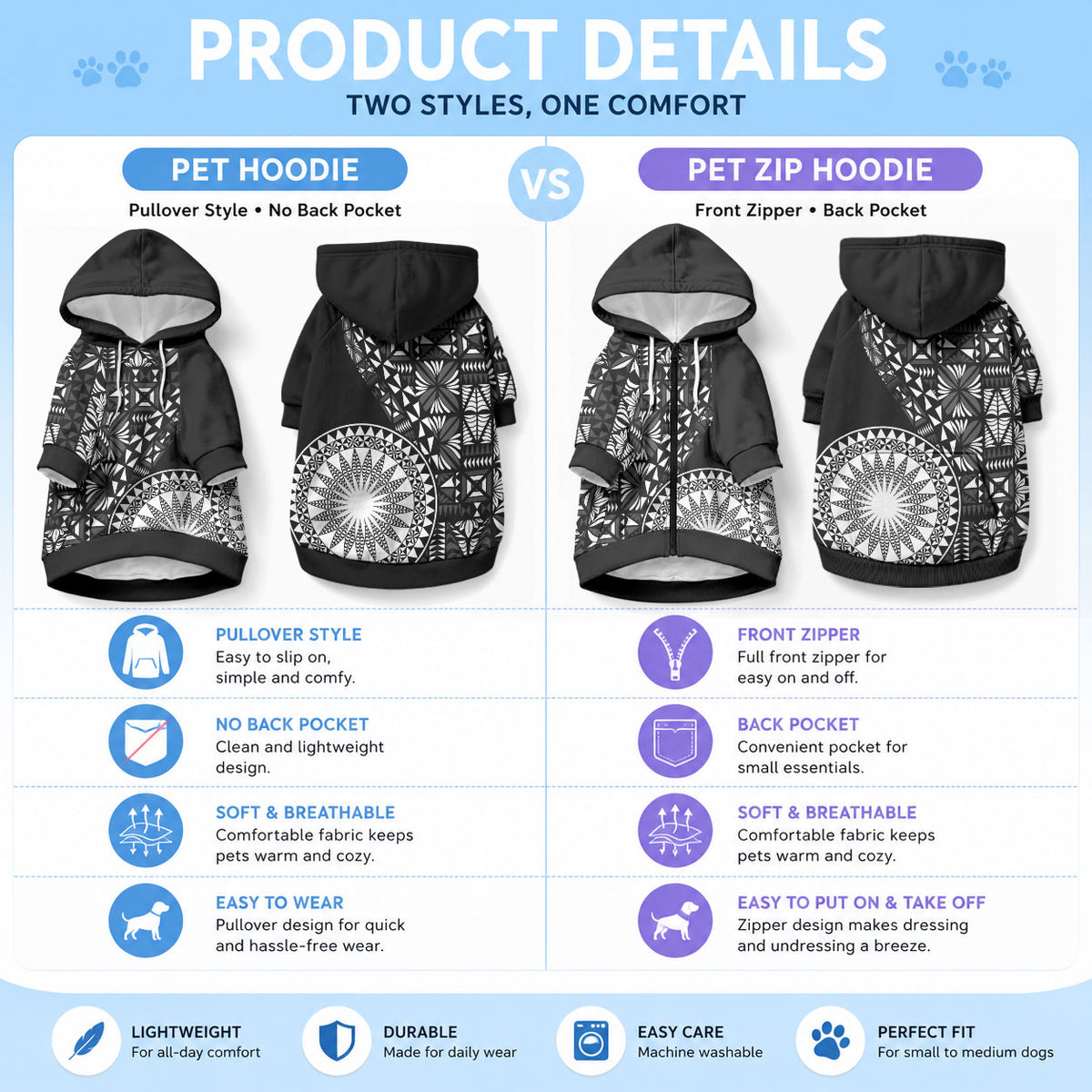 Black Tongan Ngatu Fonulei Pattern Pet Hoodie LT9 - Polynesian Pride