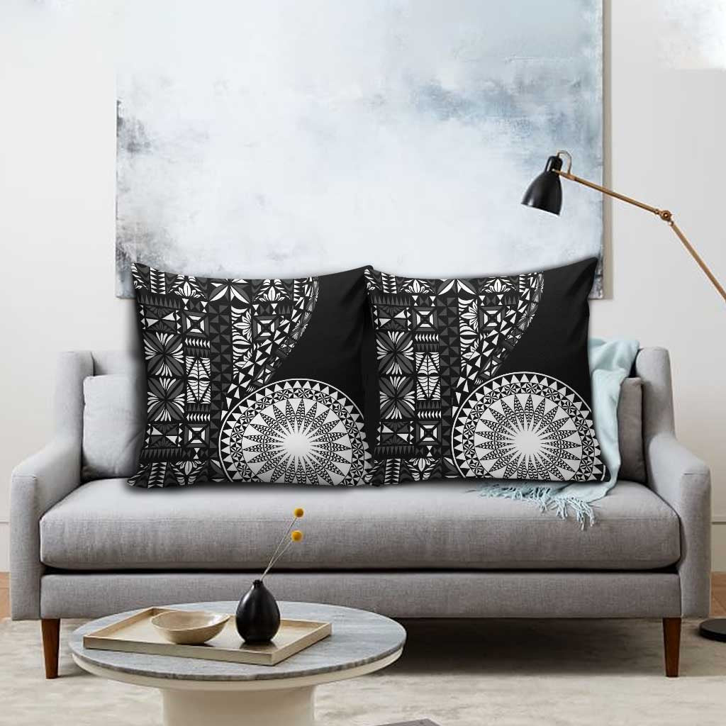 Black Tongan Ngatu Fonulei Pattern Pillow Cover LT9 - Polynesian Pride