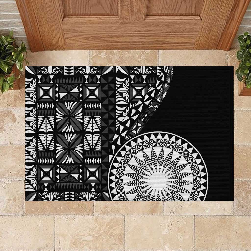 Black Tongan Ngatu Fonulei Pattern Rubber Doormat LT9 Black - Polynesian Pride