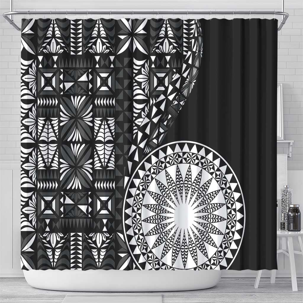 Black Tongan Ngatu Fonulei Pattern Shower Curtain LT9 - Polynesian Pride