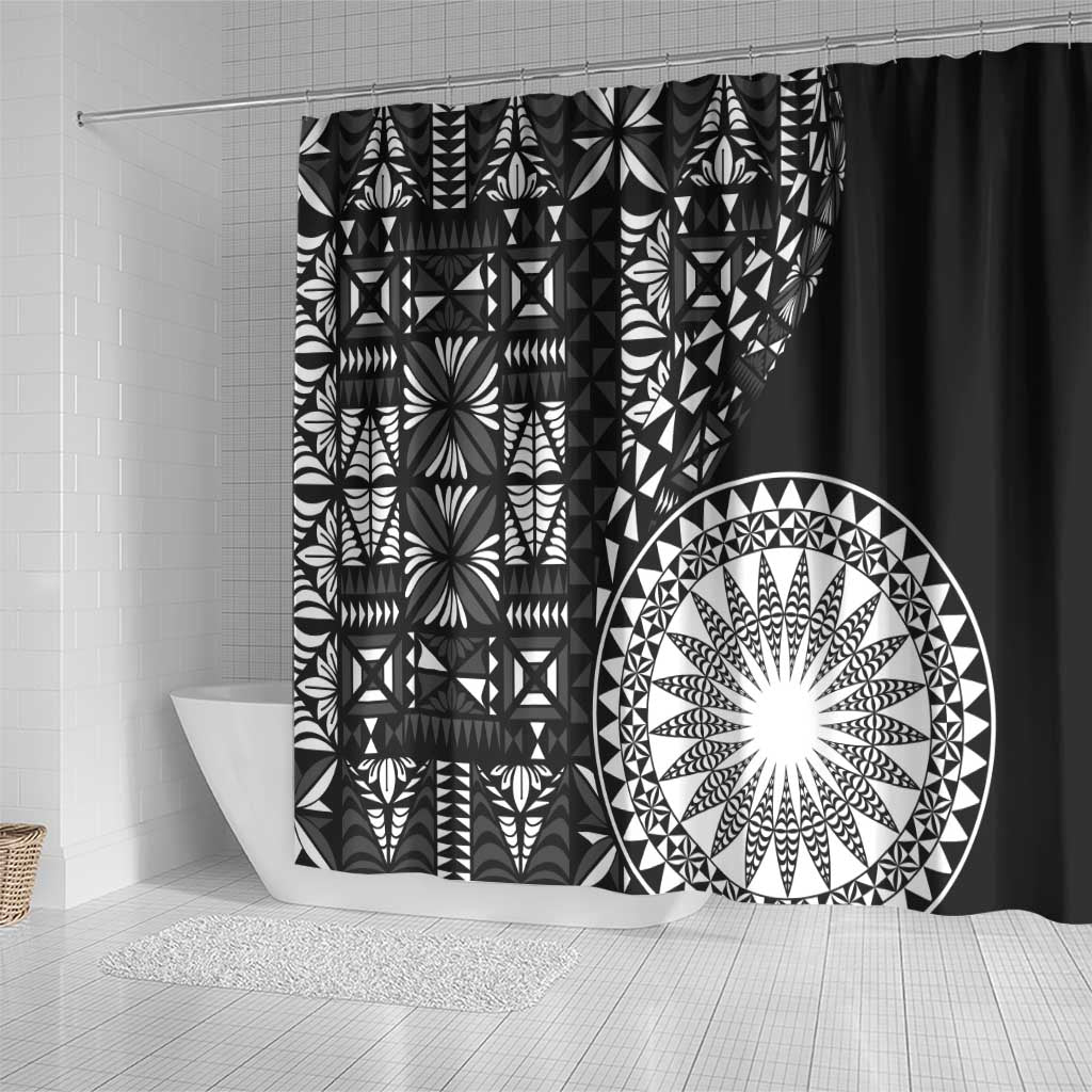 Black Tongan Ngatu Fonulei Pattern Shower Curtain LT9 - Polynesian Pride