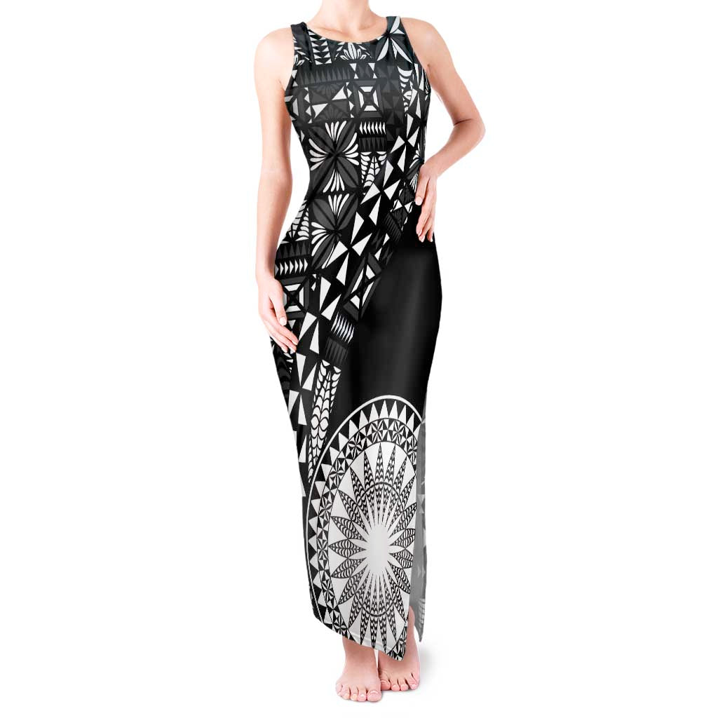Black Tongan Ngatu Fonulei Pattern Tank Maxi Dress LT9 Women Black - Polynesian Pride