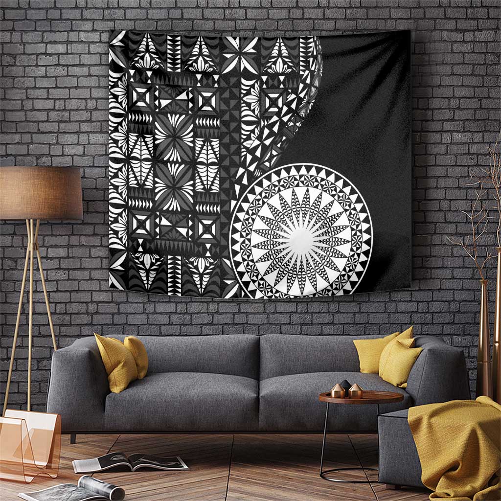Black Tongan Ngatu Fonulei Pattern Tapestry LT9 Black - Polynesian Pride