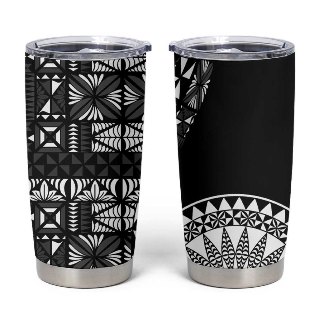 Black Tongan Ngatu Fonulei Pattern Tumbler Cup LT9 Black - Polynesian Pride