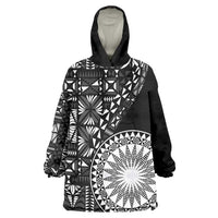 Black Tongan Ngatu Fonulei Pattern Wearable Blanket Hoodie LT9 One Size Black - Polynesian Pride