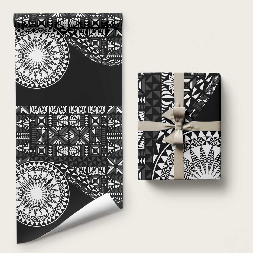 Black Tongan Ngatu Fonulei Pattern Wrapping Paper LT9 58" × 23" Black - Polynesian Pride