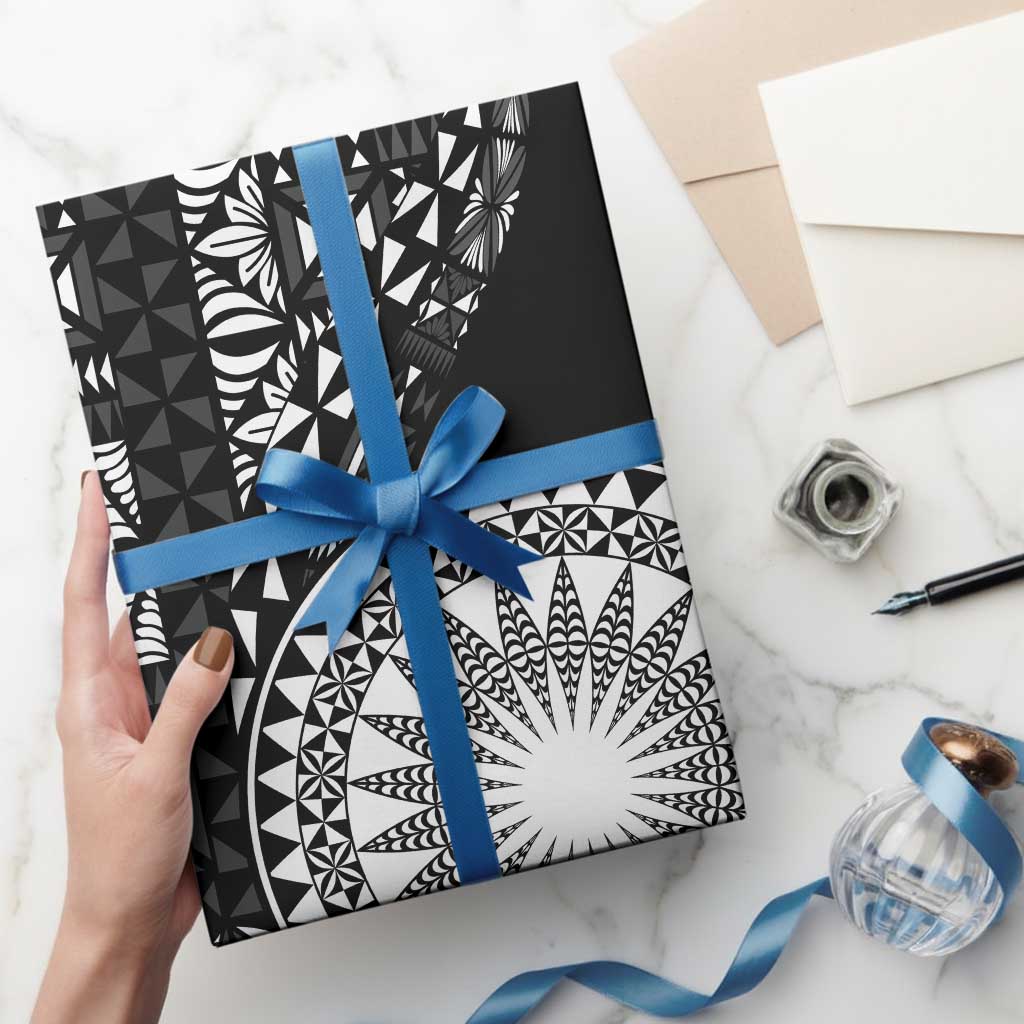 Black Tongan Ngatu Fonulei Pattern Wrapping Paper LT9 - Polynesian Pride