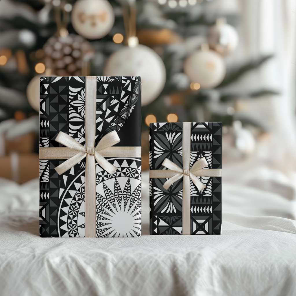 Black Tongan Ngatu Fonulei Pattern Wrapping Paper LT9 - Polynesian Pride
