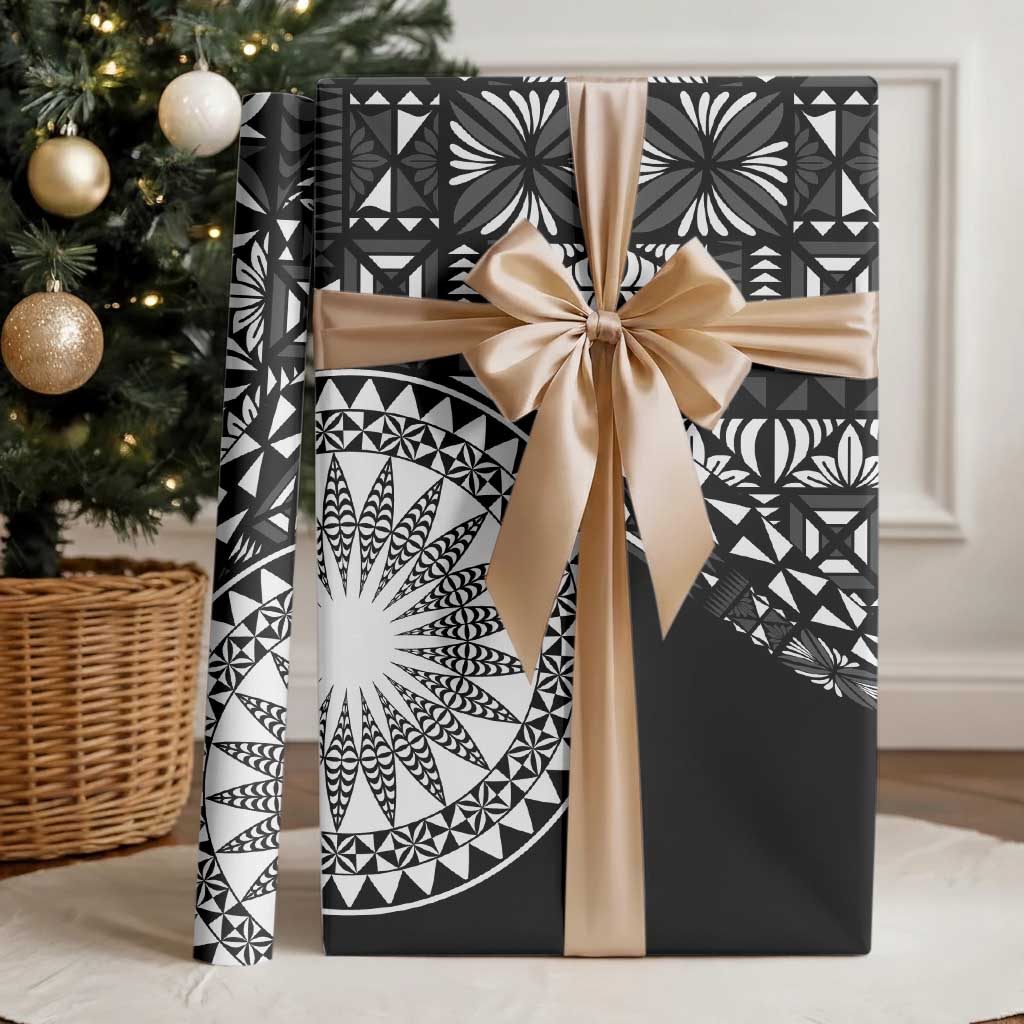 Black Tongan Ngatu Fonulei Pattern Wrapping Paper LT9 - Polynesian Pride