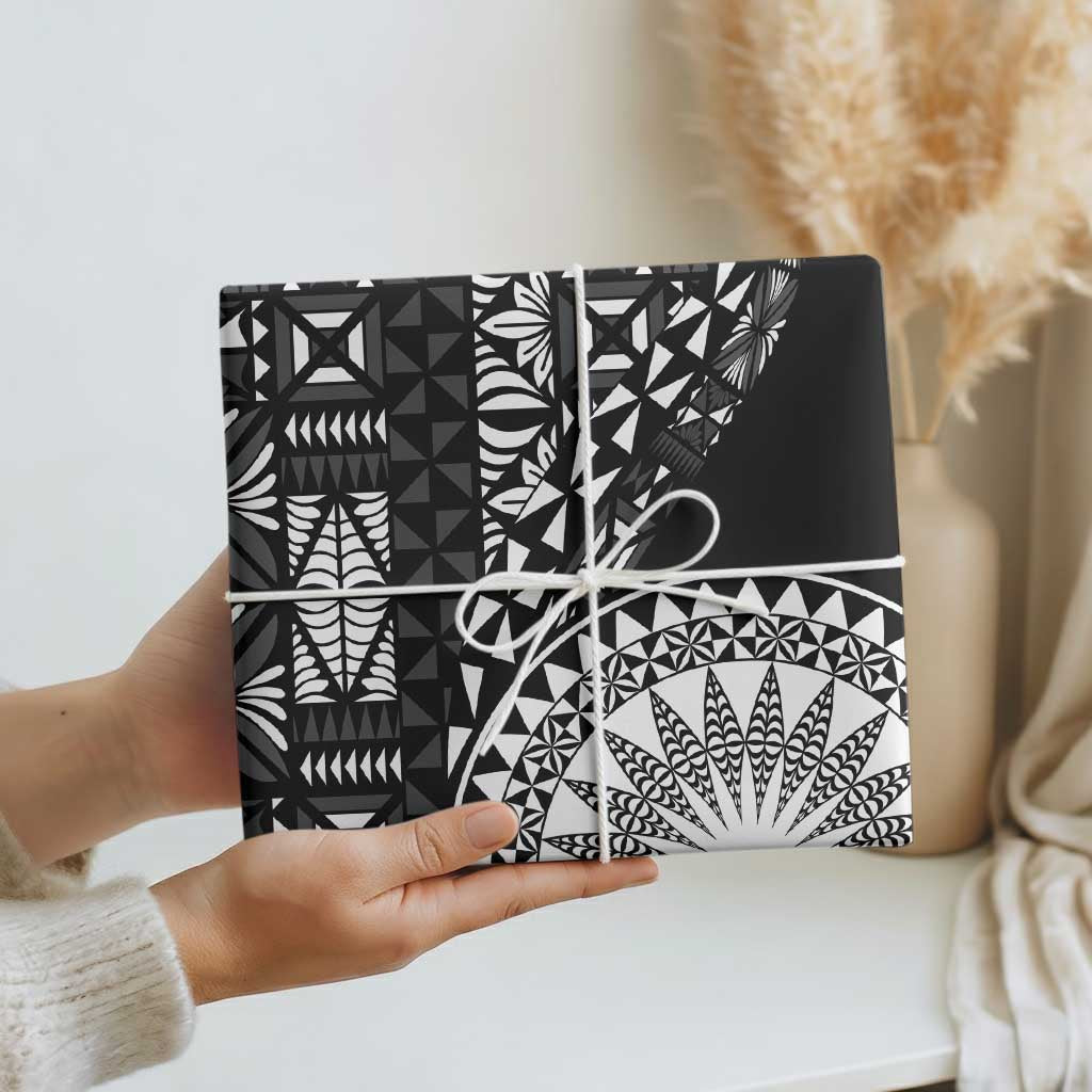 Black Tongan Ngatu Fonulei Pattern Wrapping Paper LT9 - Polynesian Pride
