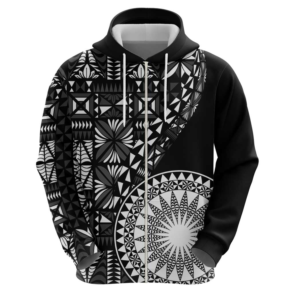Black Tongan Ngatu Fonulei Pattern Zip Hoodie LT9 - Polynesian Pride