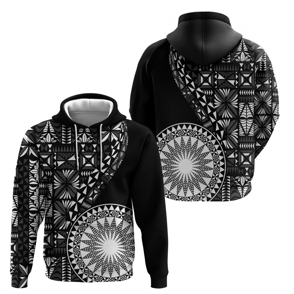 Black Tongan Ngatu Fonulei Pattern Zip Hoodie LT9 - Polynesian Pride