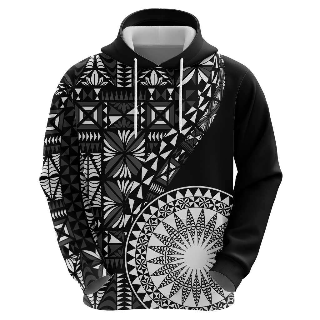 Black Tongan Ngatu Fonulei Pattern Zip Hoodie LT9 - Polynesian Pride