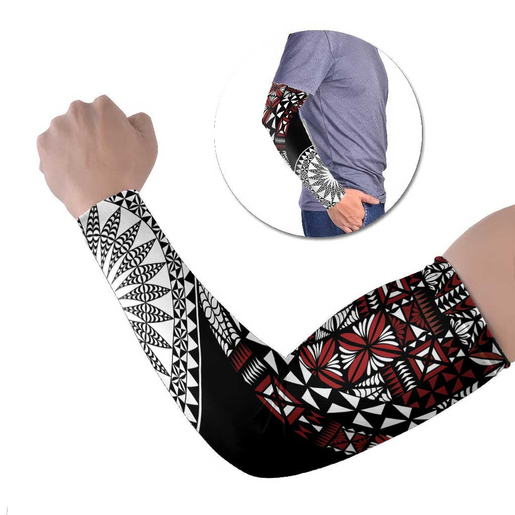 Red Tongan Ngatu Fonulei Pattern Arm Sleeves LT9 Set of 2 Red - Polynesian Pride