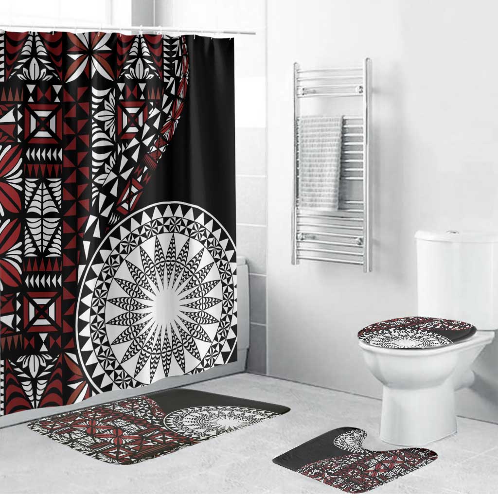 Red Tongan Ngatu Fonulei Pattern Bathroom Set LT9 Bathroom Set (4 pcs) Red - Polynesian Pride