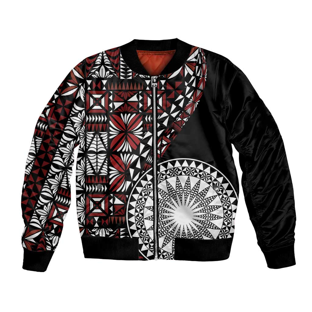 Red Tongan Ngatu Fonulei Pattern Bomber Jacket LT9 Unisex Red - Polynesian Pride
