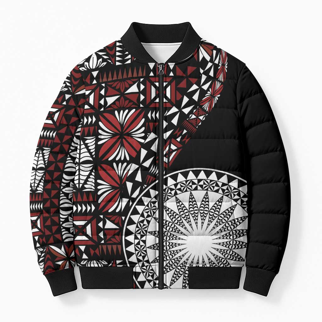 Red Tongan Ngatu Fonulei Pattern Bomber Puffer Jacket LT9 Unisex Red - Polynesian Pride