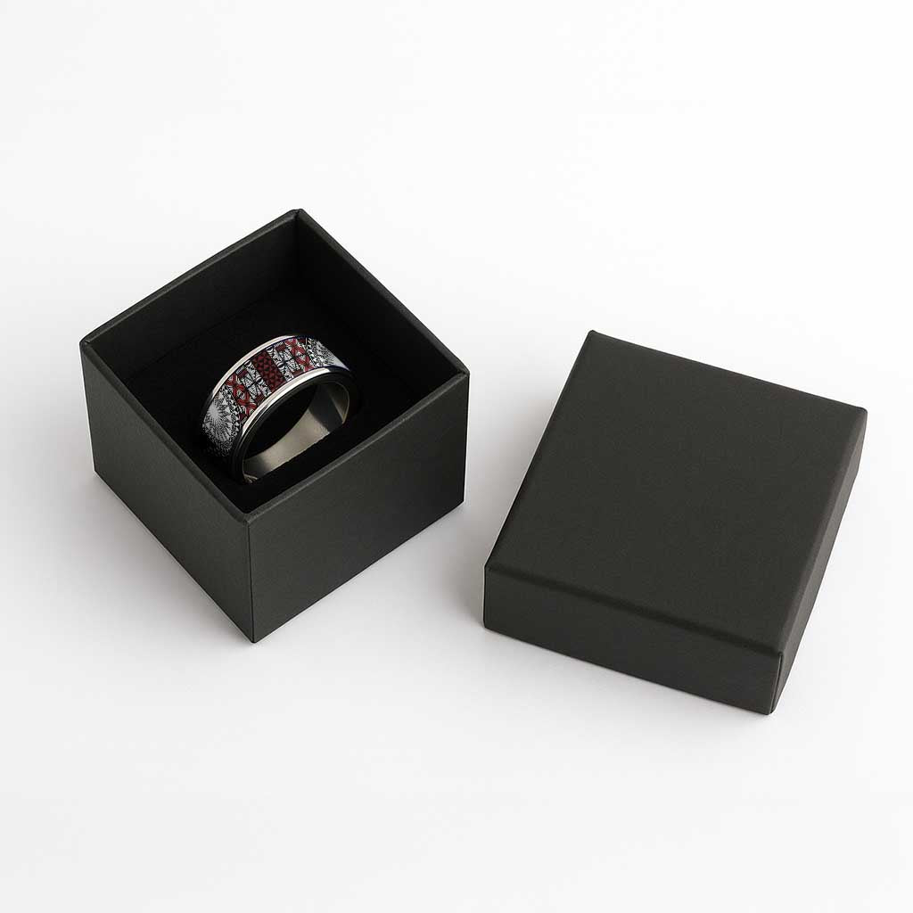 Red Tongan Ngatu Fonulei Pattern Classic Ring LT9 - Polynesian Pride