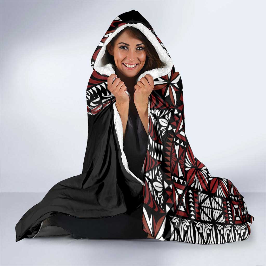 Red Tongan Ngatu Fonulei Pattern Hooded Blanket LT9 - Polynesian Pride