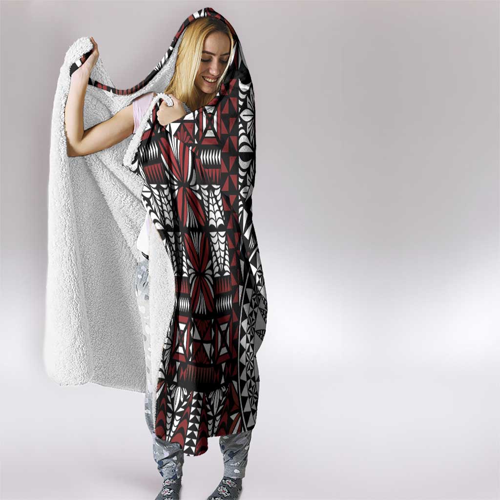 Red Tongan Ngatu Fonulei Pattern Hooded Blanket LT9 - Polynesian Pride