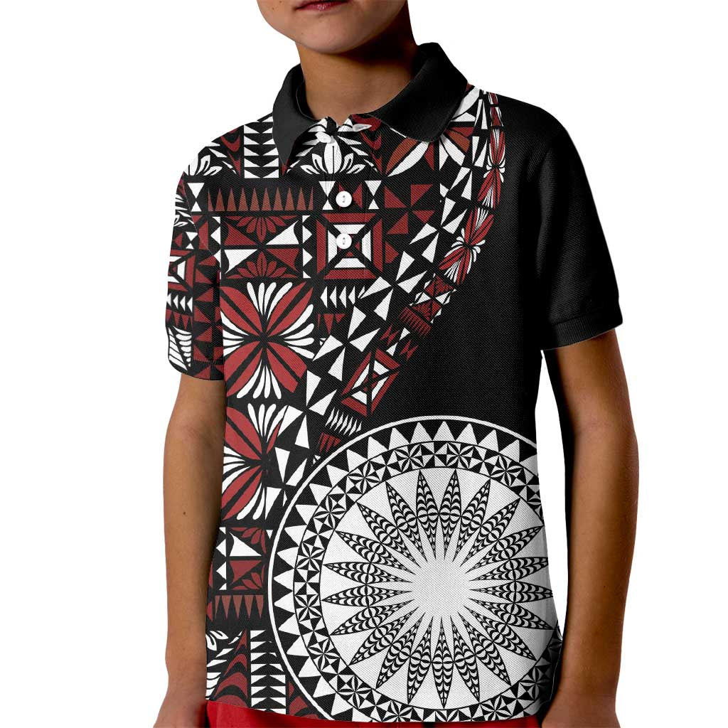 Red Tongan Ngatu Fonulei Pattern Kid Polo Shirt LT9 Kid Red - Polynesian Pride
