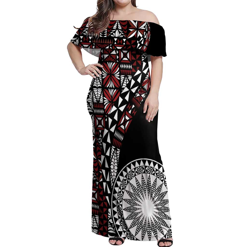 Red Tongan Ngatu Fonulei Pattern Off Shoulder Maxi Dress LT9 Women Red - Polynesian Pride