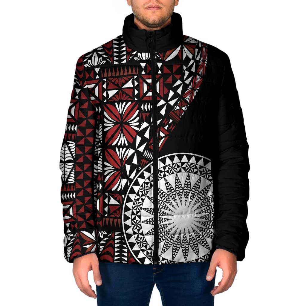 Red Tongan Ngatu Fonulei Pattern Padded Jacket LT9 Men Red - Polynesian Pride