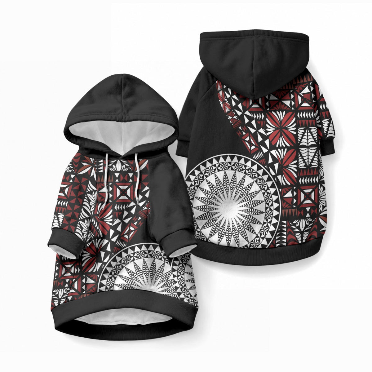 Red Tongan Ngatu Fonulei Pattern Pet Hoodie LT9 Pullover Red - Polynesian Pride
