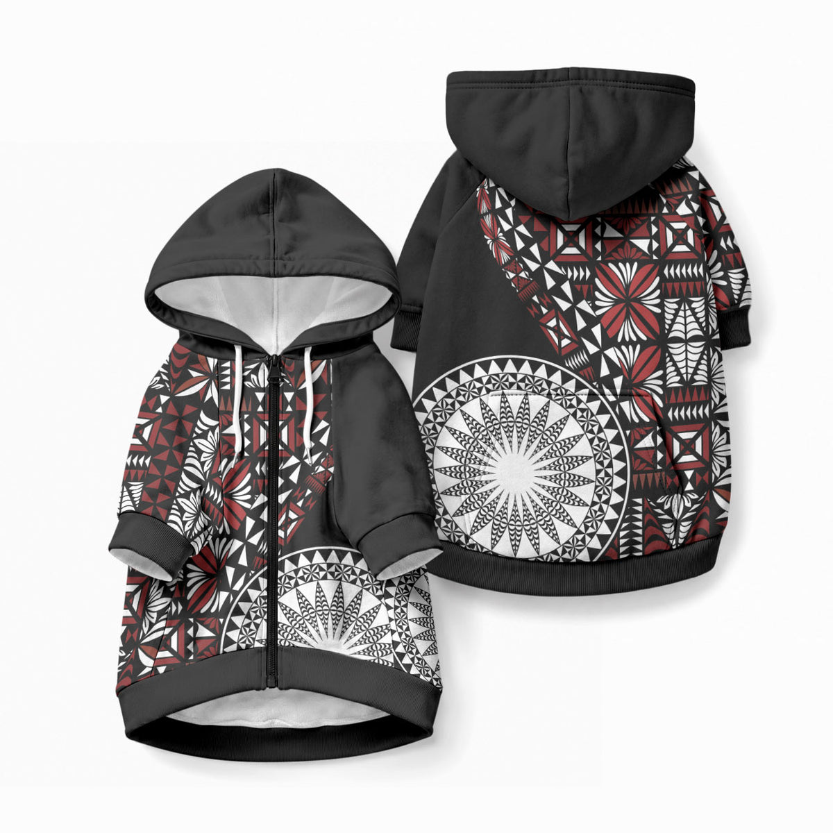 Red Tongan Ngatu Fonulei Pattern Pet Hoodie LT9 Zip-up Red - Polynesian Pride
