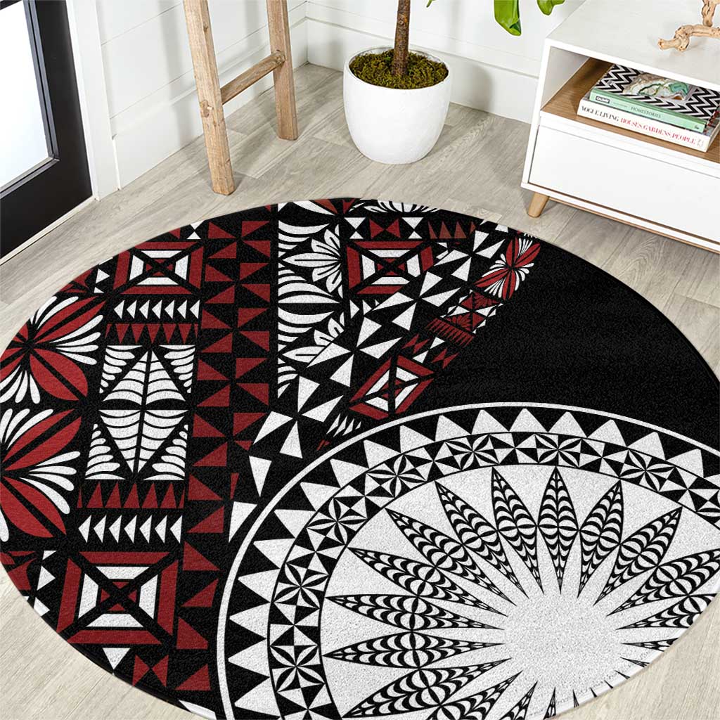 Red Tongan Ngatu Fonulei Pattern Round Carpet LT9 Red - Polynesian Pride