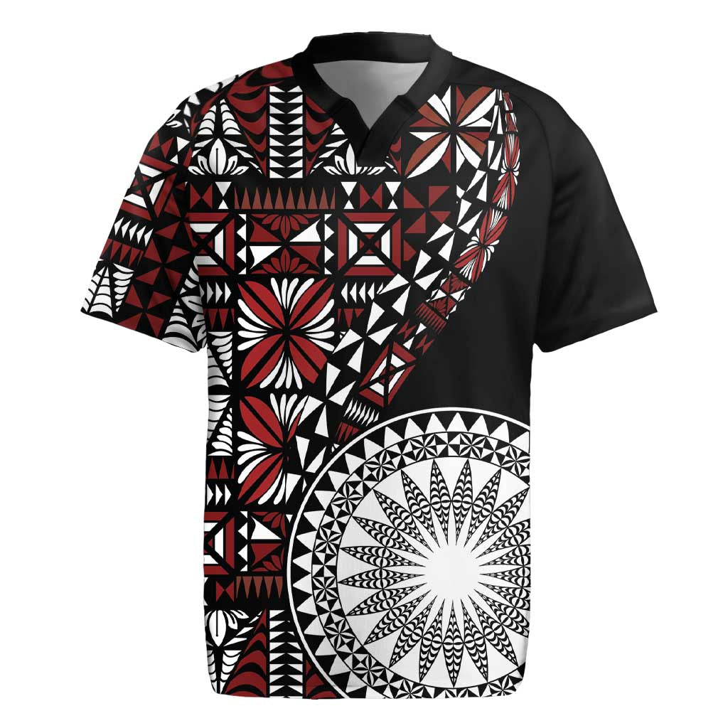 Red Tongan Ngatu Fonulei Pattern Rugby Jersey LT9 Red - Polynesian Pride