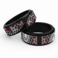 Red Tongan Ngatu Fonulei Pattern Spinner Ring LT9 Black Red - Polynesian Pride