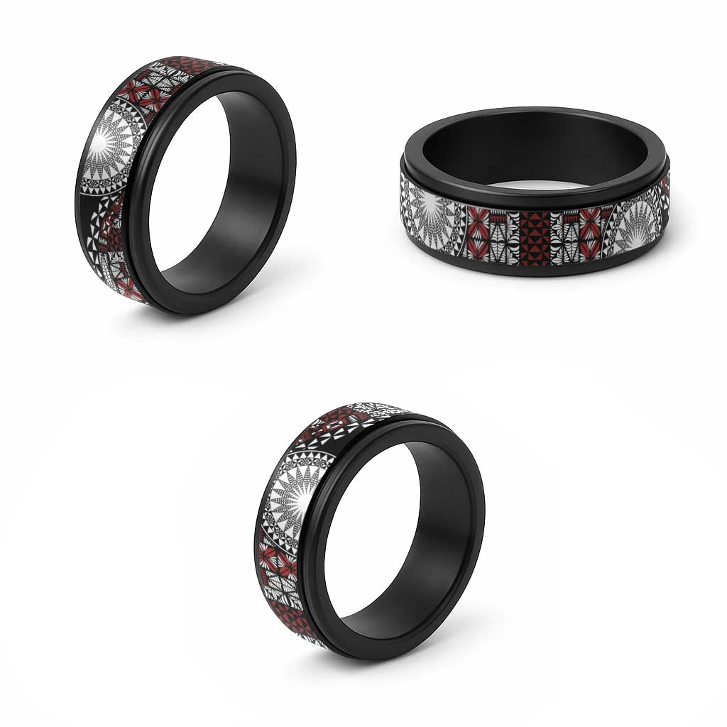 Red Tongan Ngatu Fonulei Pattern Spinner Ring LT9 - Polynesian Pride
