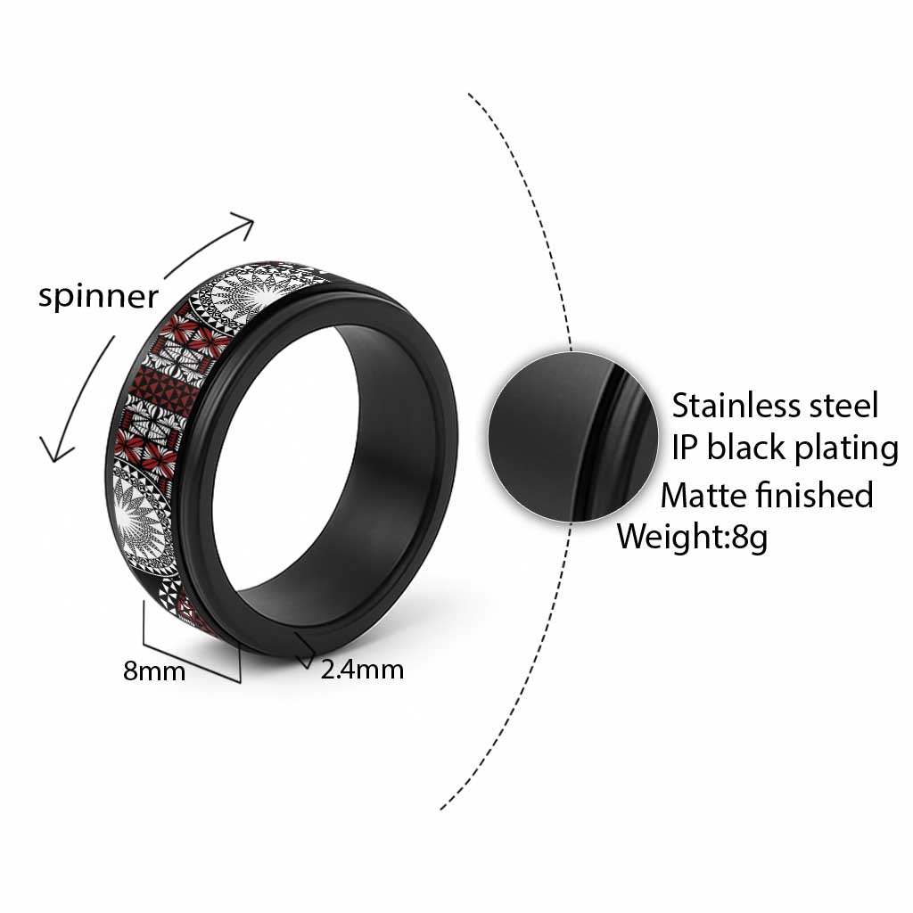 Red Tongan Ngatu Fonulei Pattern Spinner Ring LT9 - Polynesian Pride