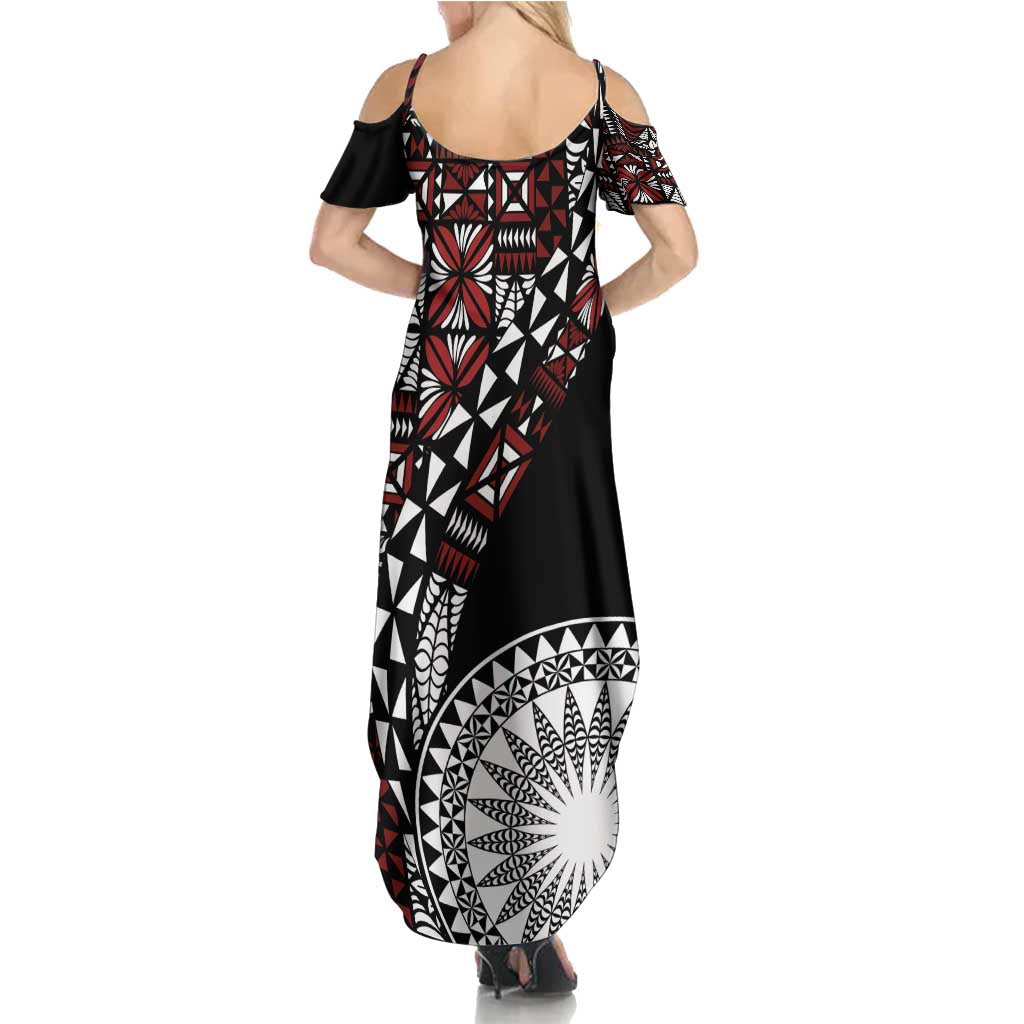 Red Tongan Ngatu Fonulei Pattern Summer Maxi Dress LT9 - Polynesian Pride