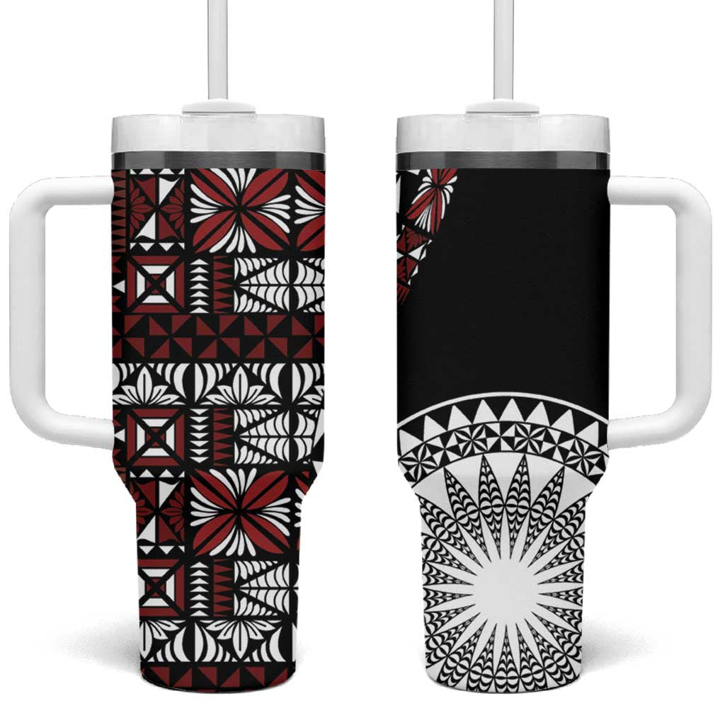Red Tongan Ngatu Fonulei Pattern Tumbler With Handle LT9 One Size: 40 oz Red - Polynesian Pride