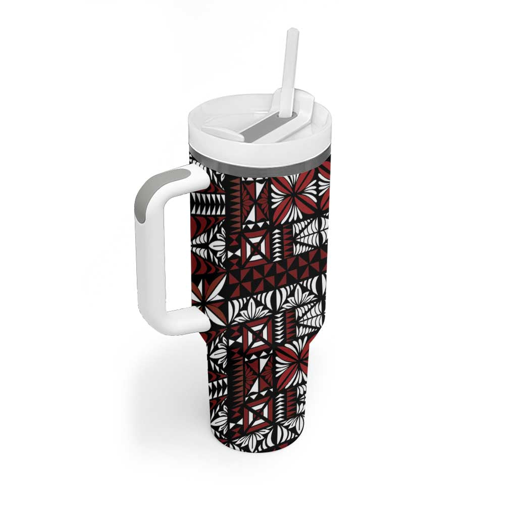 Red Tongan Ngatu Fonulei Pattern Tumbler With Handle LT9 - Polynesian Pride