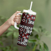 Red Tongan Ngatu Fonulei Pattern Tumbler With Handle LT9 - Polynesian Pride