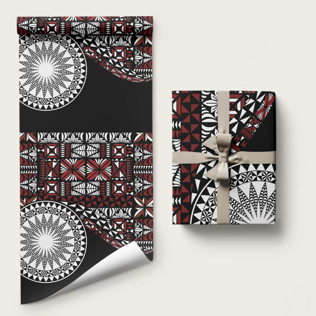 Red Tongan Ngatu Fonulei Pattern Wrapping Paper LT9 58" × 23" Red - Polynesian Pride