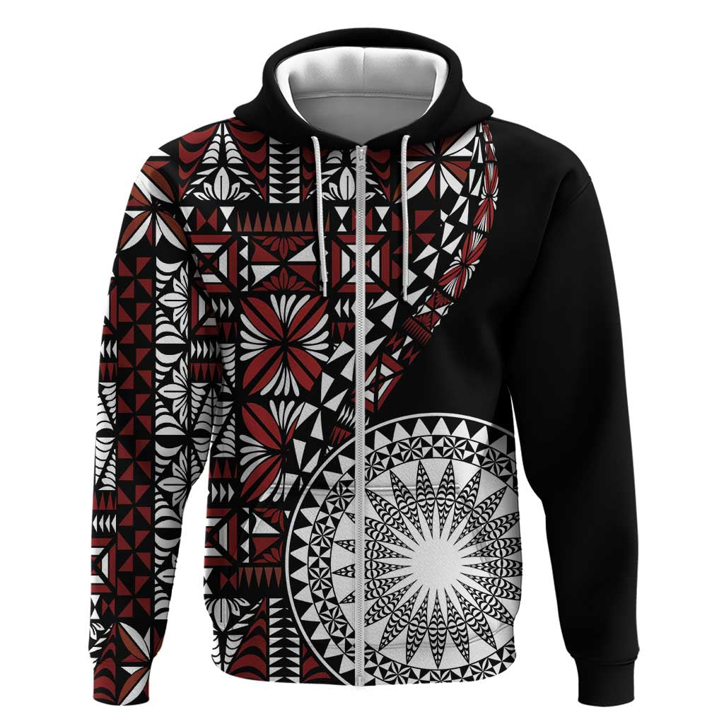 Red Tongan Ngatu Fonulei Pattern Zip Hoodie LT9 Zip Hoodie Red - Polynesian Pride