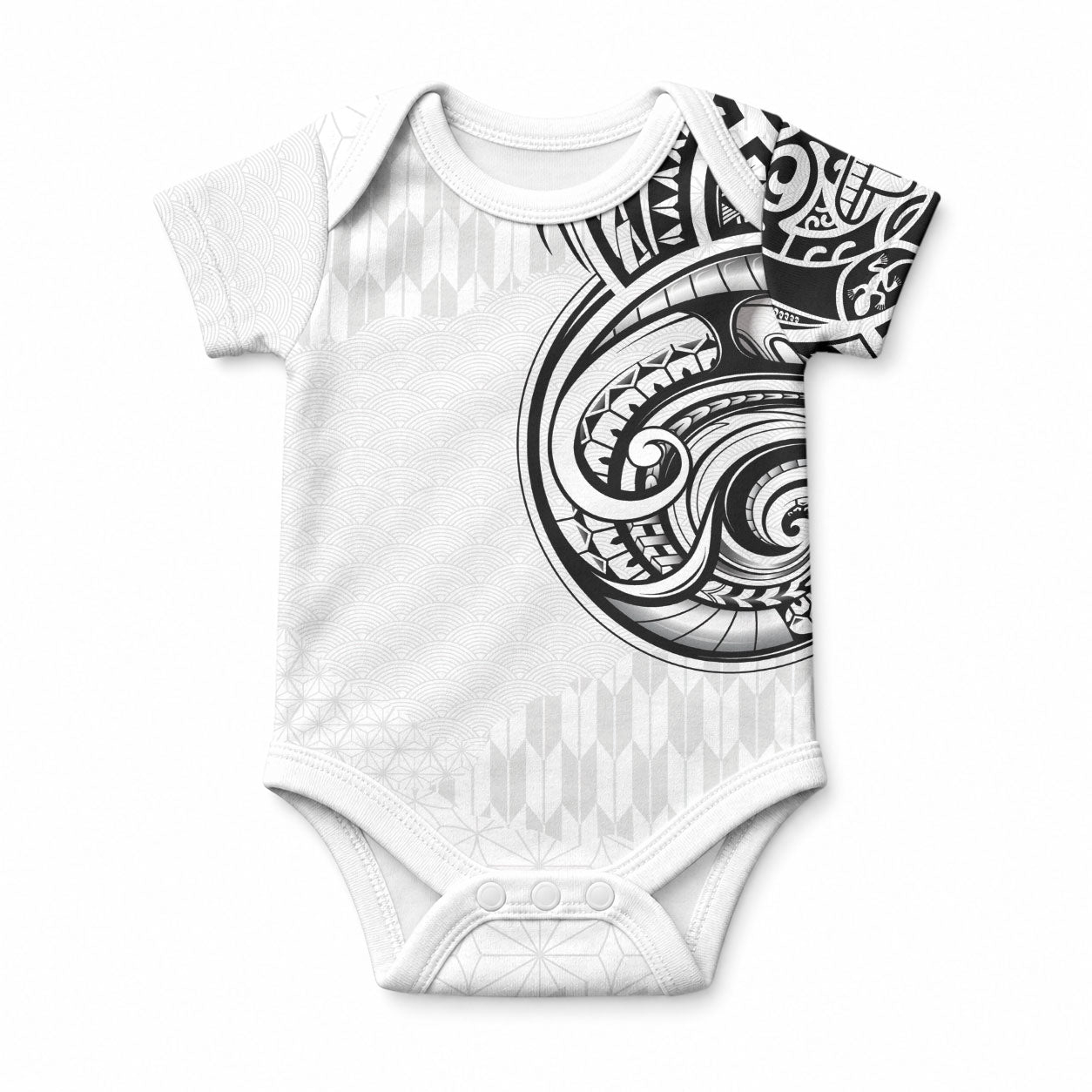 Hawaii and Japanese Culture Personalised Baby Onesie With Polynesian Tribal Tattoo Style