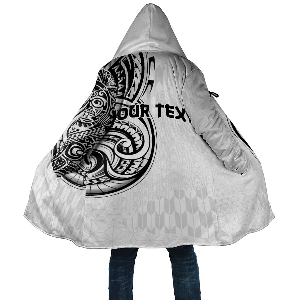Hawaii and Japanese Culture Personalised Cloak With Polynesian Tribal Tattoo Style LT9 Unisex White - Polynesian Pride