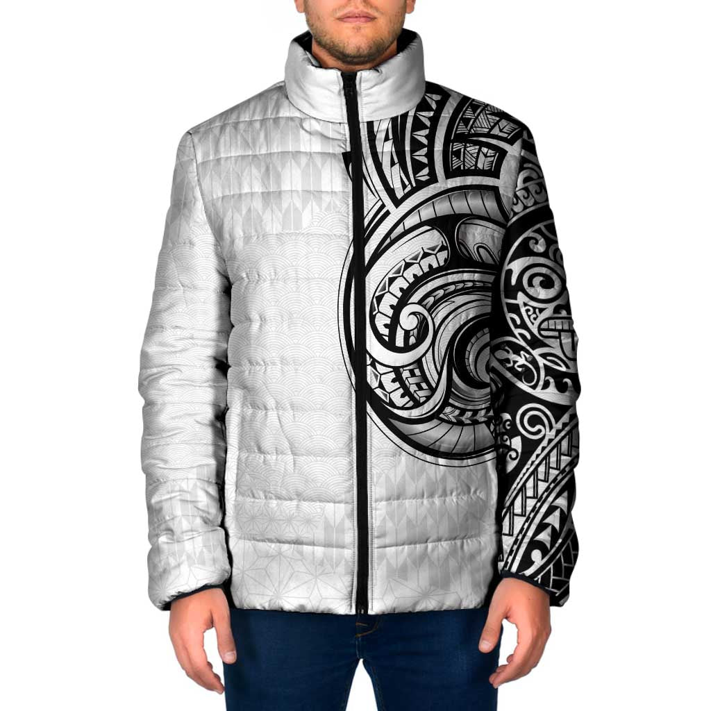 Hawaii and Japanese Culture Personalised Padded Jacket With Polynesian Tribal Tattoo Style LT9 Men White - Polynesian Pride