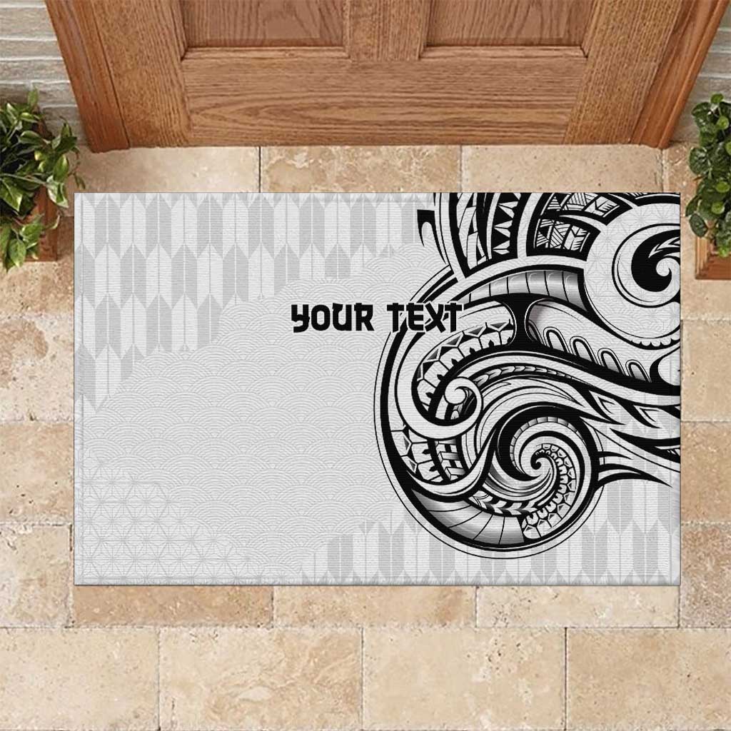 Hawaii and Japanese Culture Personalised Rubber Doormat With Polynesian Tribal Tattoo Style LT9 White - Polynesian Pride