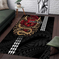 Hawaii and Japanese Oni Mask Personalised Area Rug Kakau Pattern Dark Art Style LT9 Black - Polynesian Pride