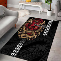 Hawaii and Japanese Oni Mask Personalised Area Rug Kakau Pattern Dark Art Style LT9 - Polynesian Pride
