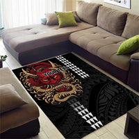 Hawaii and Japanese Oni Mask Personalised Area Rug Kakau Pattern Dark Art Style LT9 - Polynesian Pride